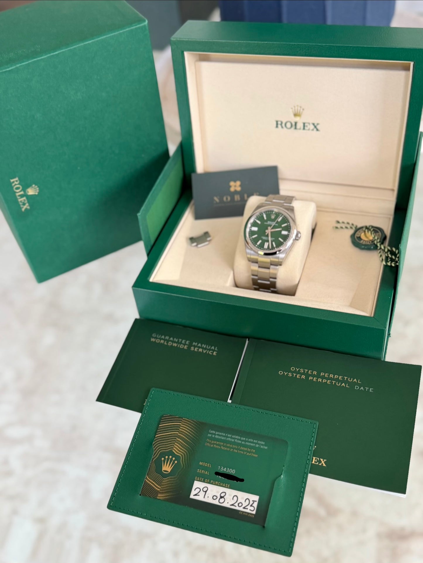 2025 Rolex Oyster Perpetual 41 | 134300 | Green Dial | Full Set | Noble Stickers