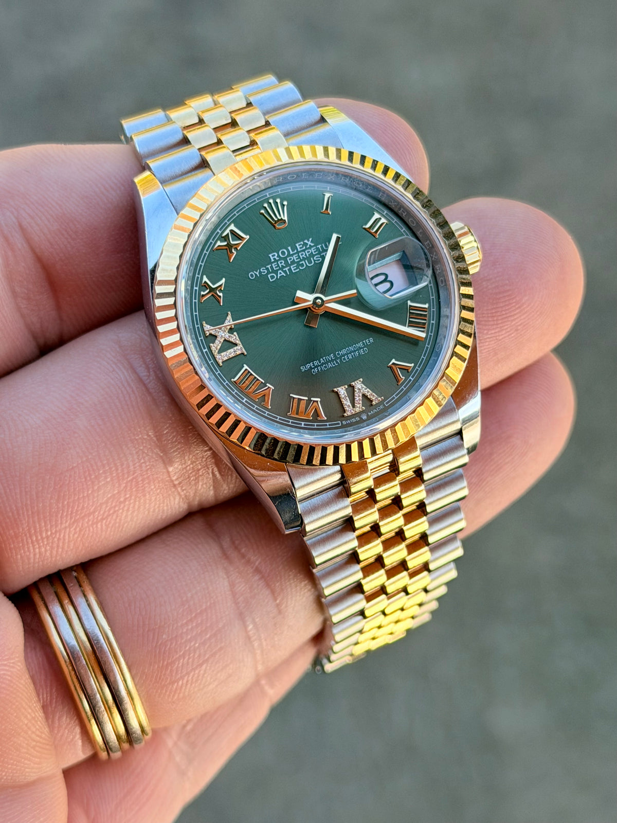 Rolex Datejust 36 | 126233 | Olive Roman Diamond Dial