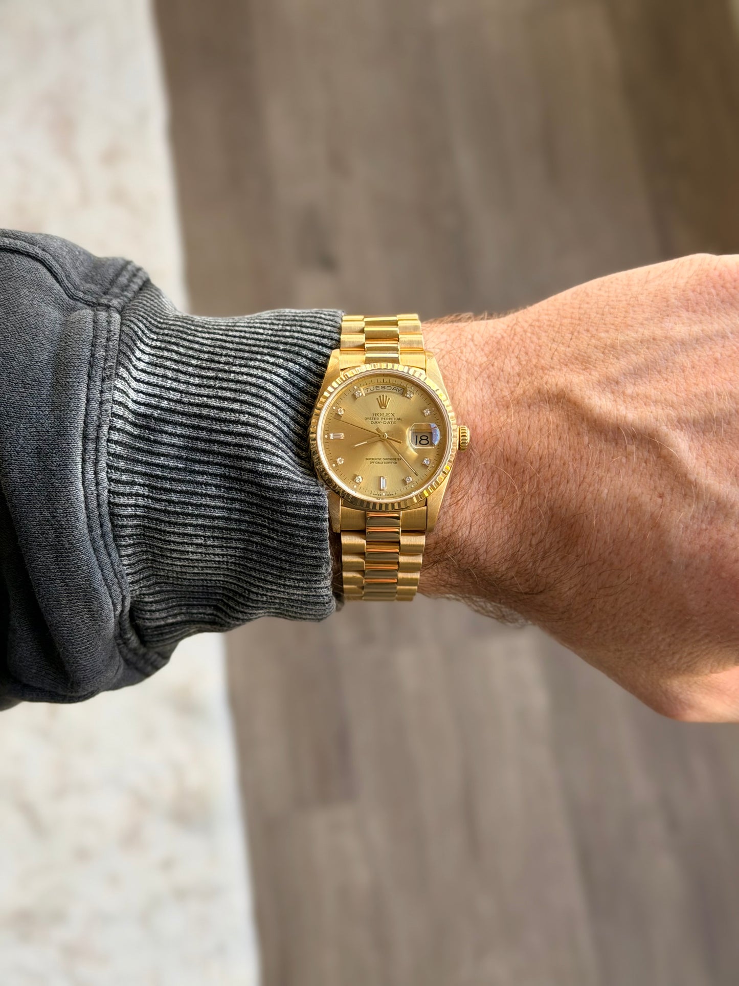 1990 Rolex Day-Date 36 | 18238 | Champagne Diamond Dial | Double Quickset