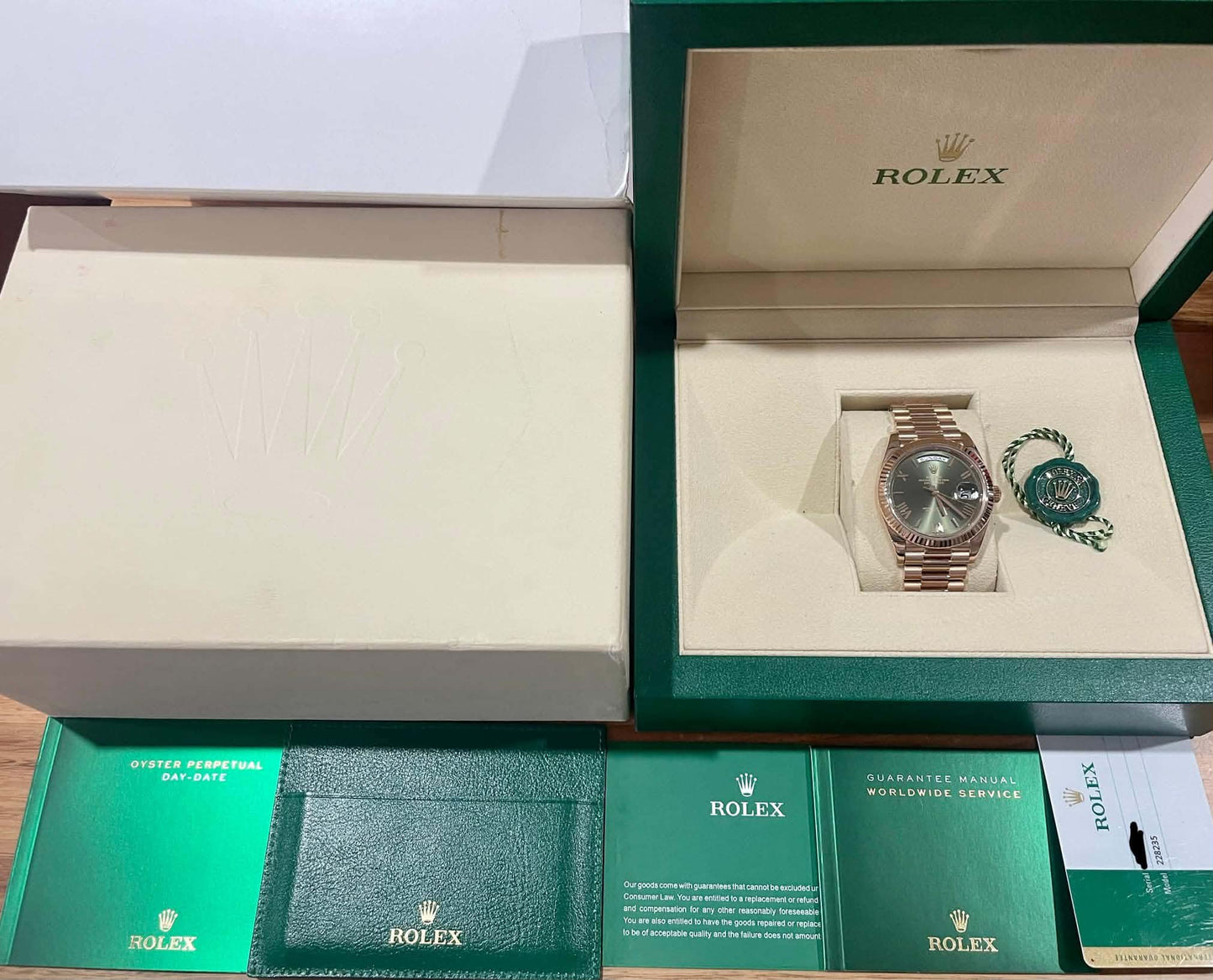 2020 Rolex Day-Date 40 | 228235 | Olive Green | Everose Gold | Full Set