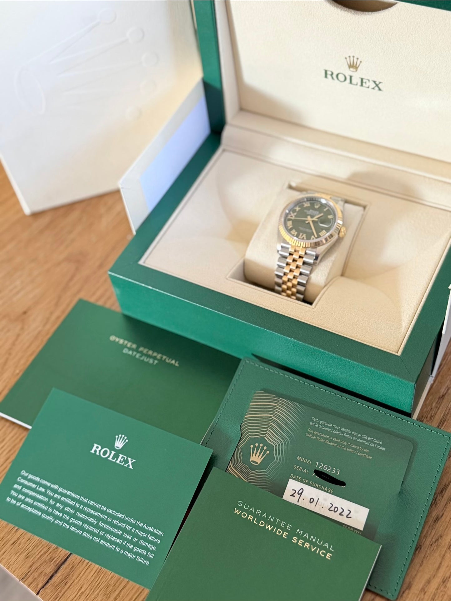 Rolex Datejust 36 | 126233 | Olive Roman Diamond Dial