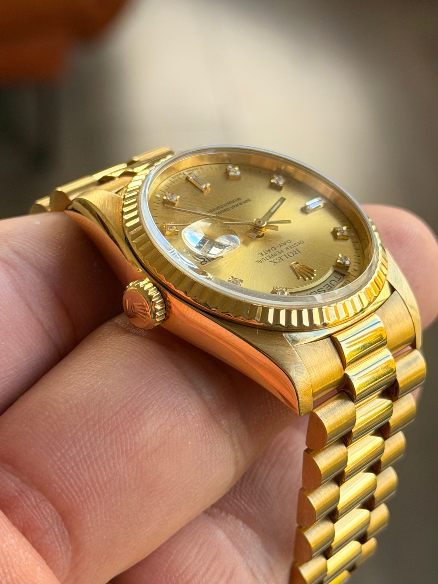 1990 Rolex Day-Date 36 | 18238 | Champagne Diamond Dial | Double Quickset