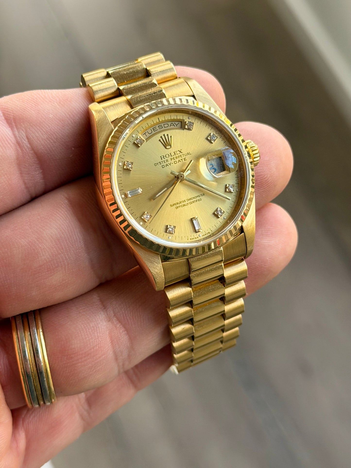 1990 Rolex Day-Date 36 | 18238 | Champagne Diamond Dial | Double Quickset