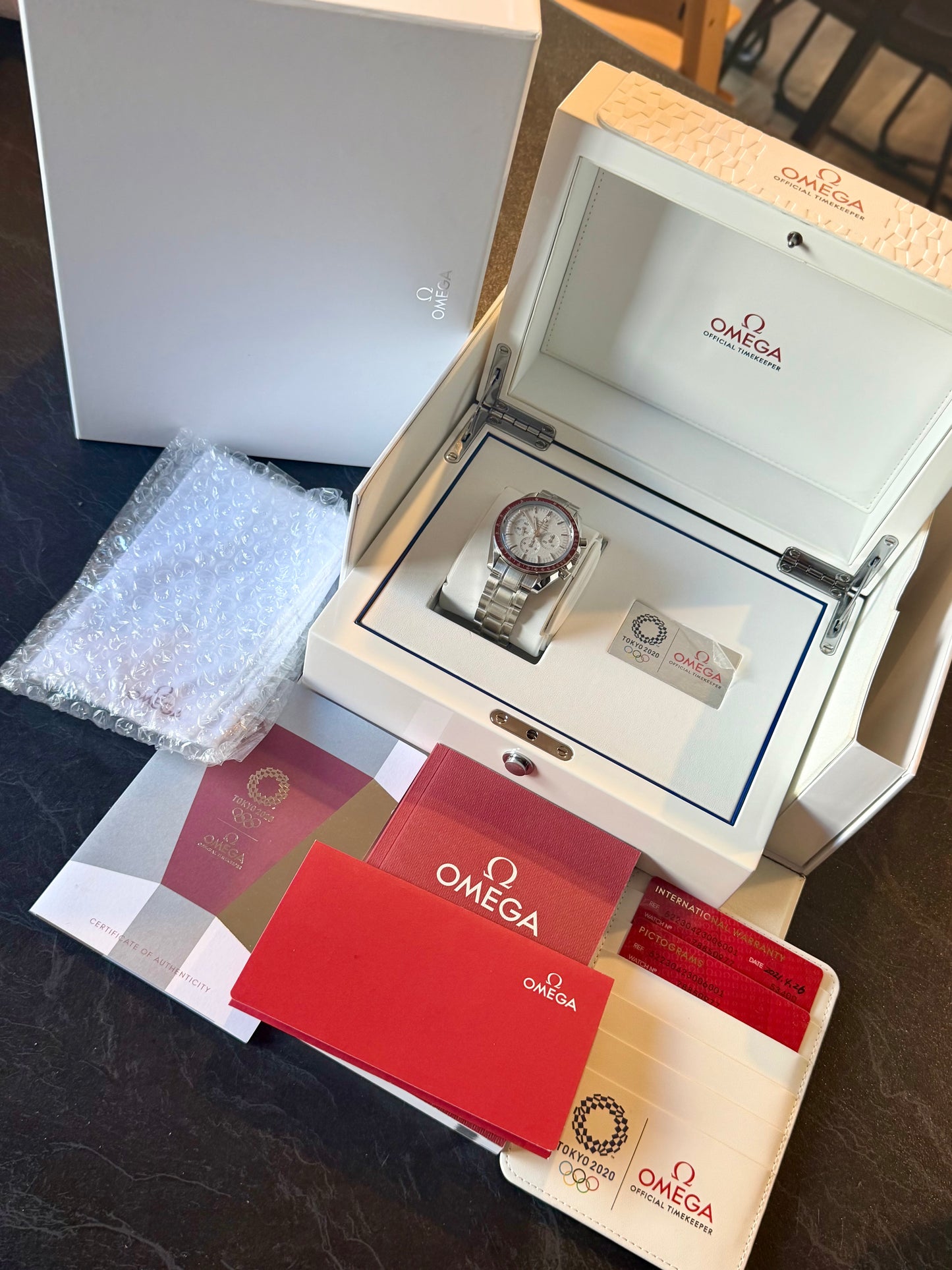 2021 Omega Speedmaster Tokyo “Rising Sun” | White Dial Red Bezel | Full Set