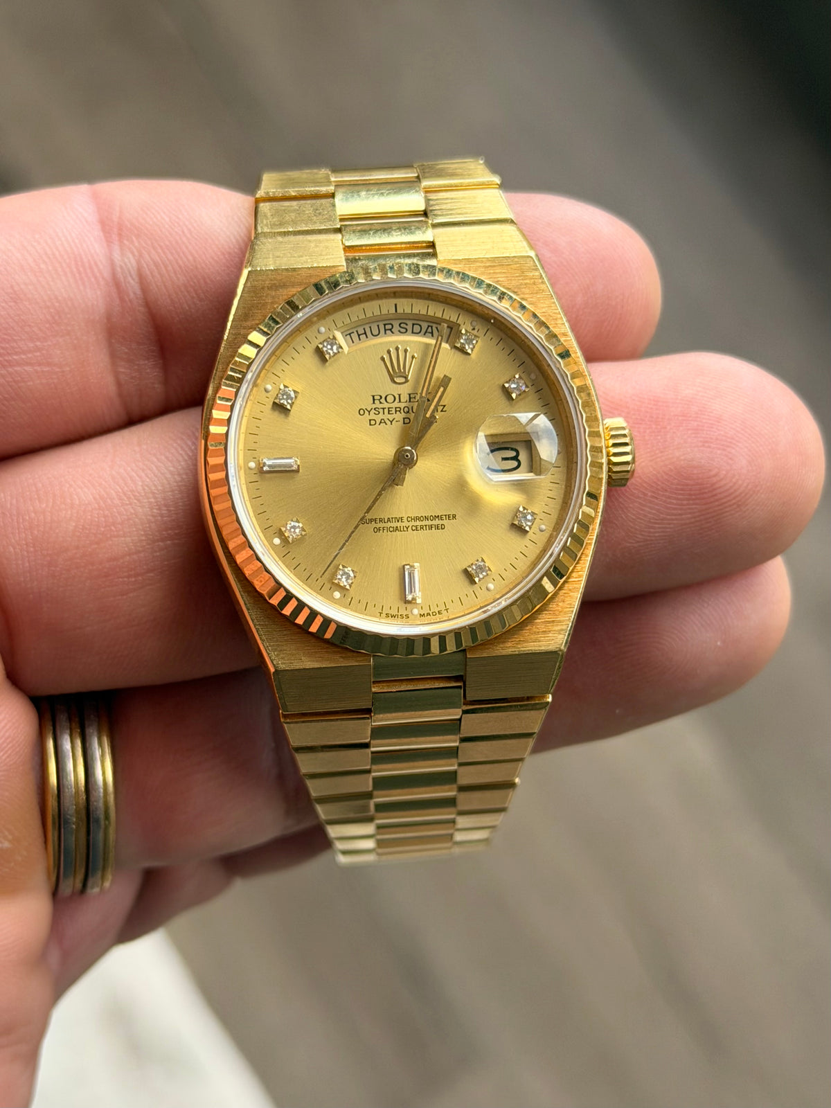 1976 Rolex Day-Date Oysterquartz 19018 | 18K Yellow Gold | Champagne Diamond Dial