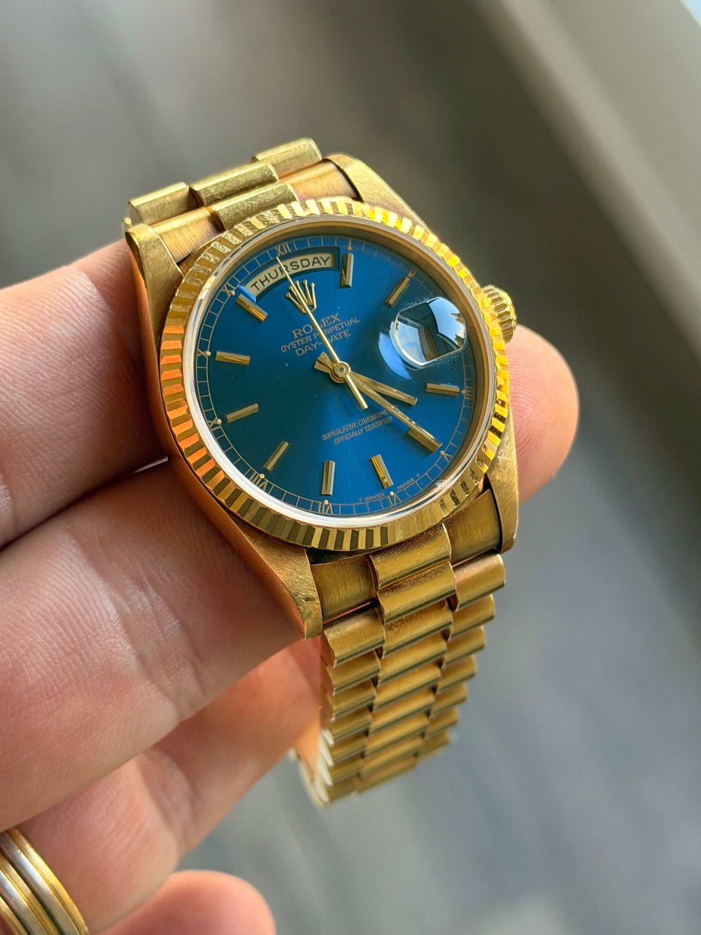 1995 Rolex Day-Date 36 | 18238 | Blue Stick Dial | W-Serial | French Delivery