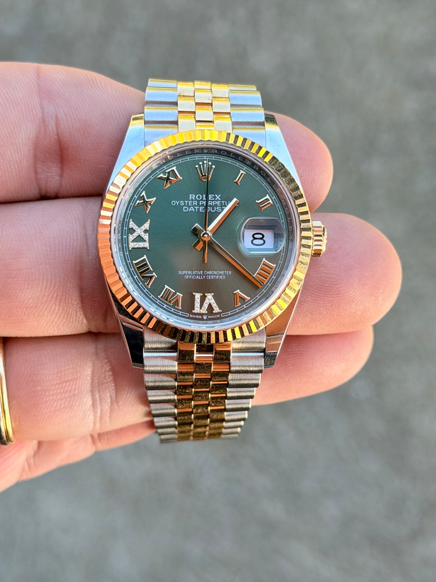 Rolex Datejust 36 | 126233 | Olive Roman Diamond Dial
