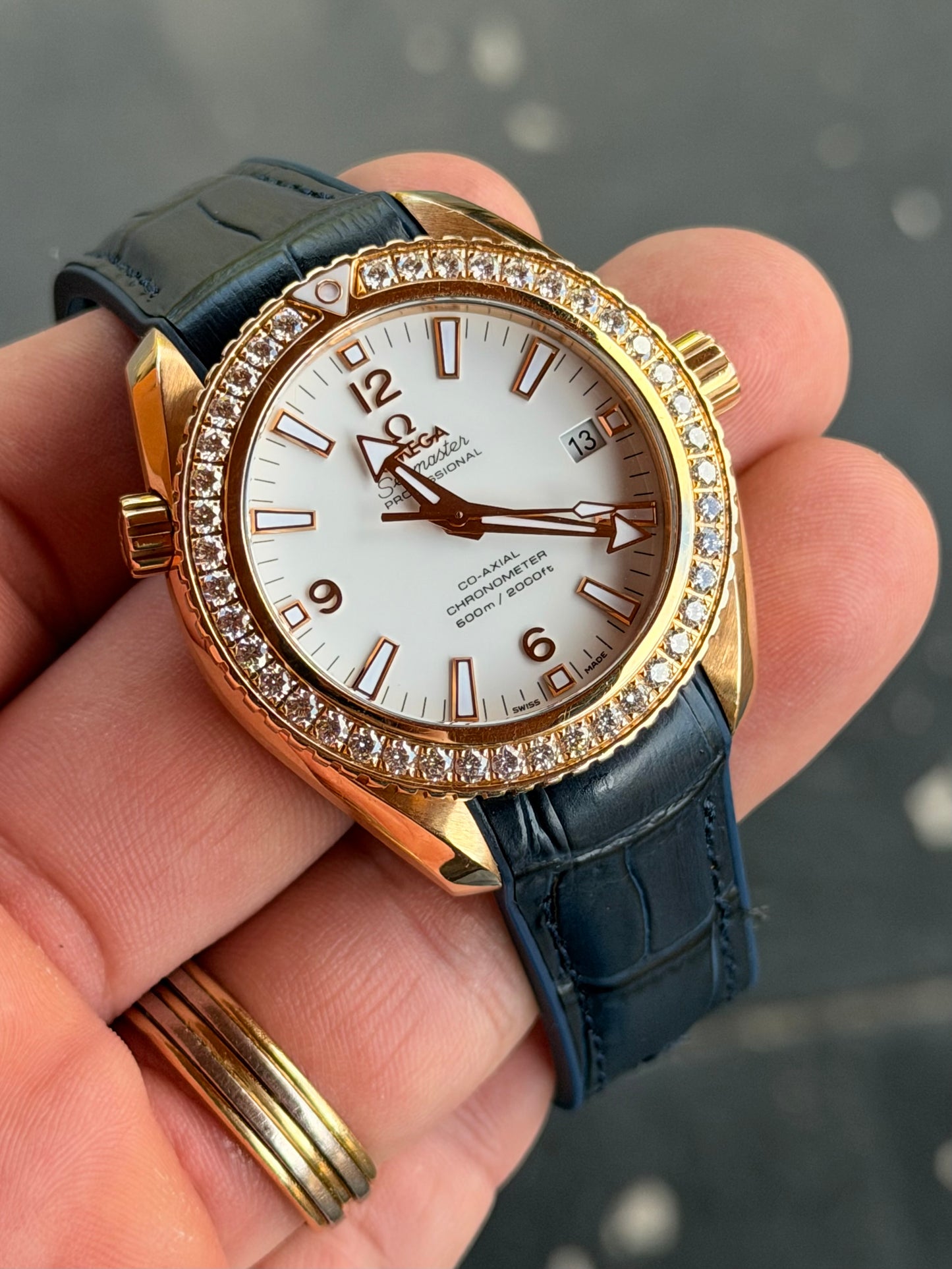 Omega Planet Ocean 42mm 18k Rose Gold | Factory 1.97ct Diamond Bezel | 232.58.42.21.04.001