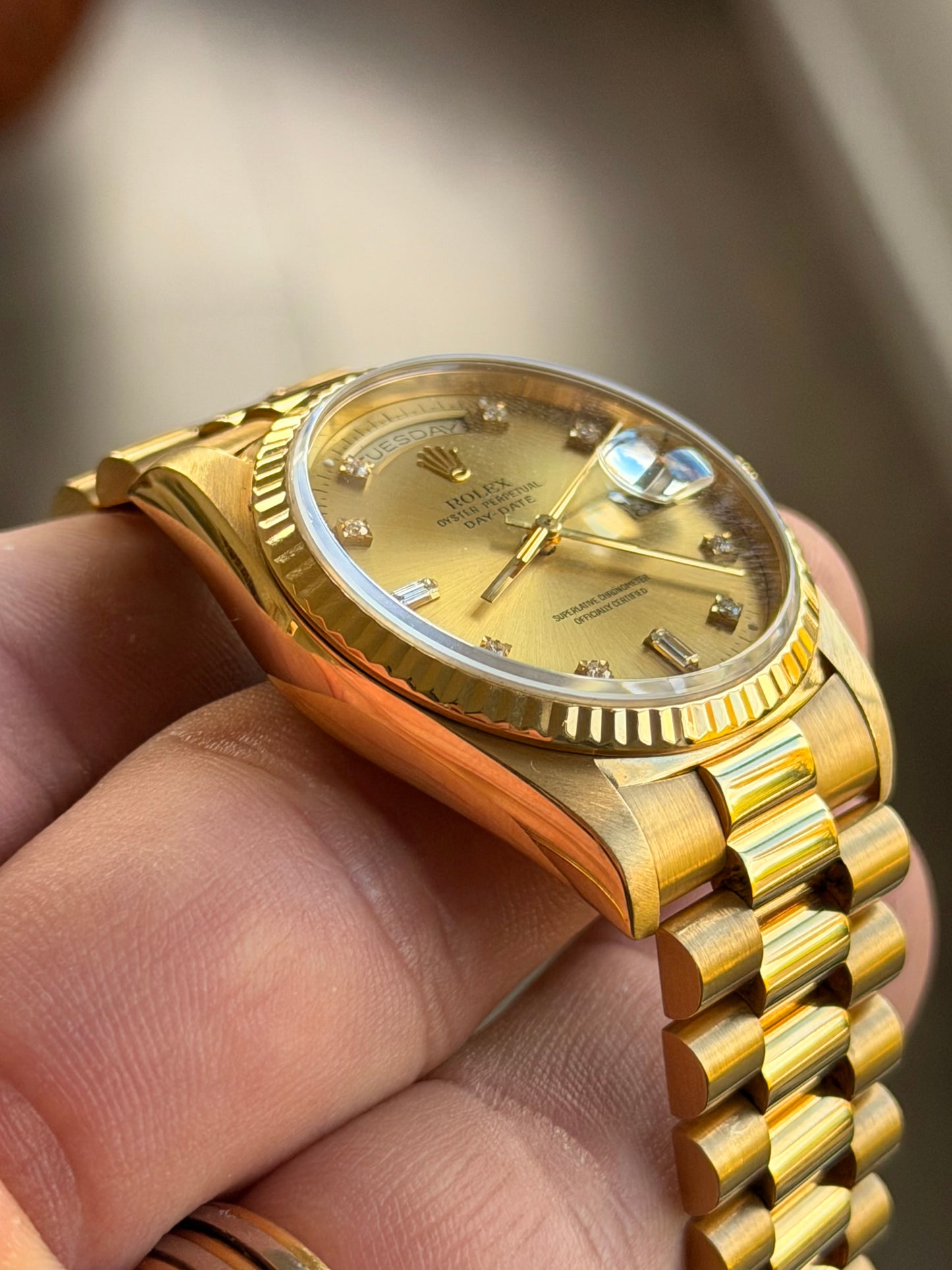 1990 Rolex Day-Date 36 | 18238 | Champagne Diamond Dial | Double Quickset