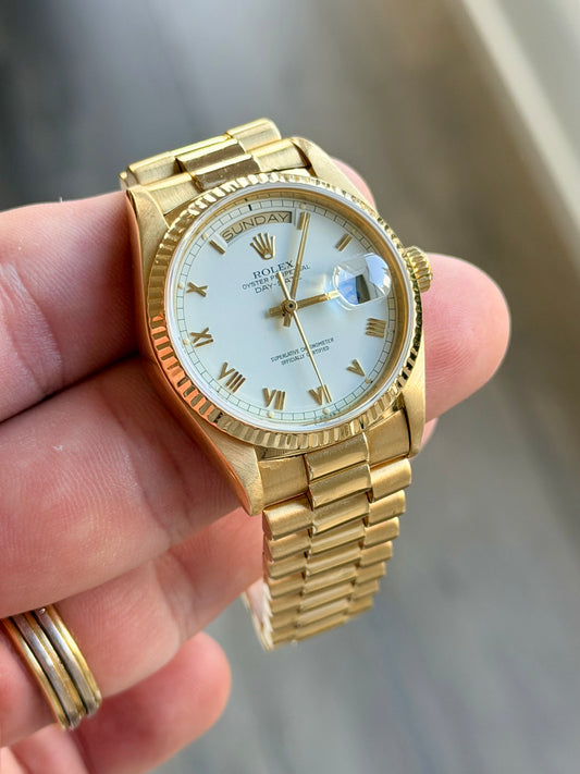 1987 Rolex Day-Date 36 | 18038 | White Roman Dial | Full Set
