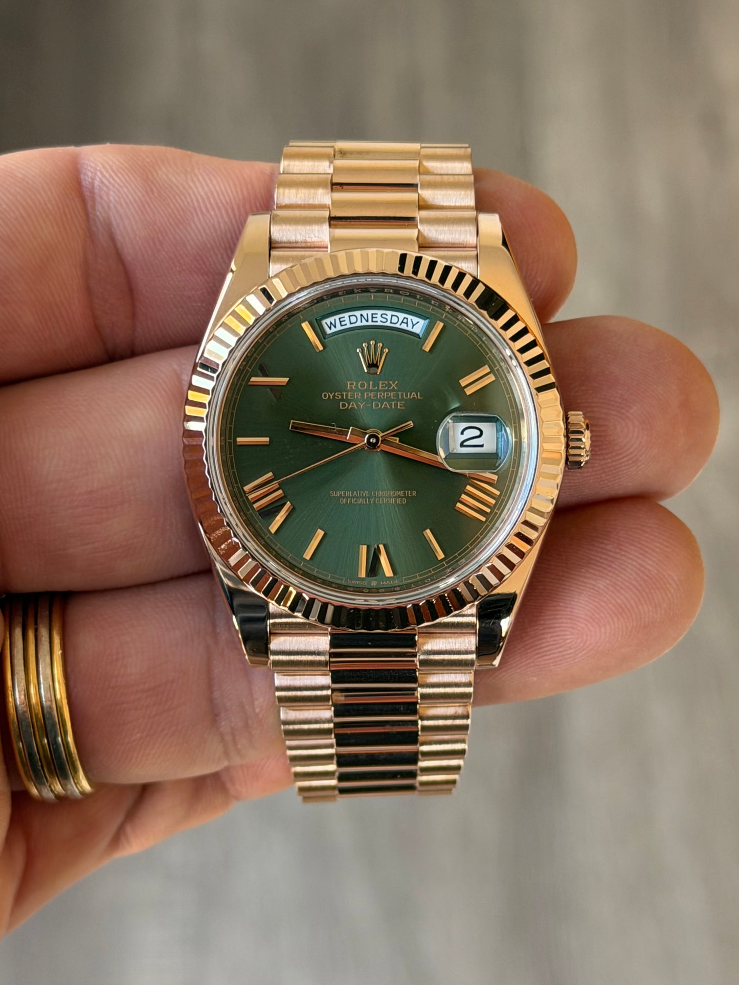 2020 Rolex Day-Date 40 | 228235 | Olive Green | Everose Gold | Full Set