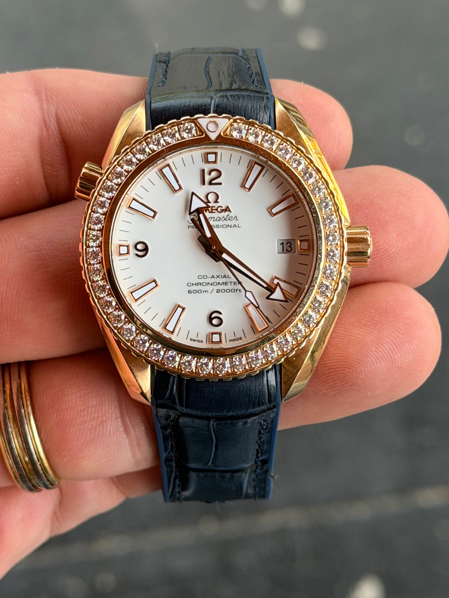 Omega Planet Ocean 42mm 18k Rose Gold | Factory 1.97ct Diamond Bezel | 232.58.42.21.04.001