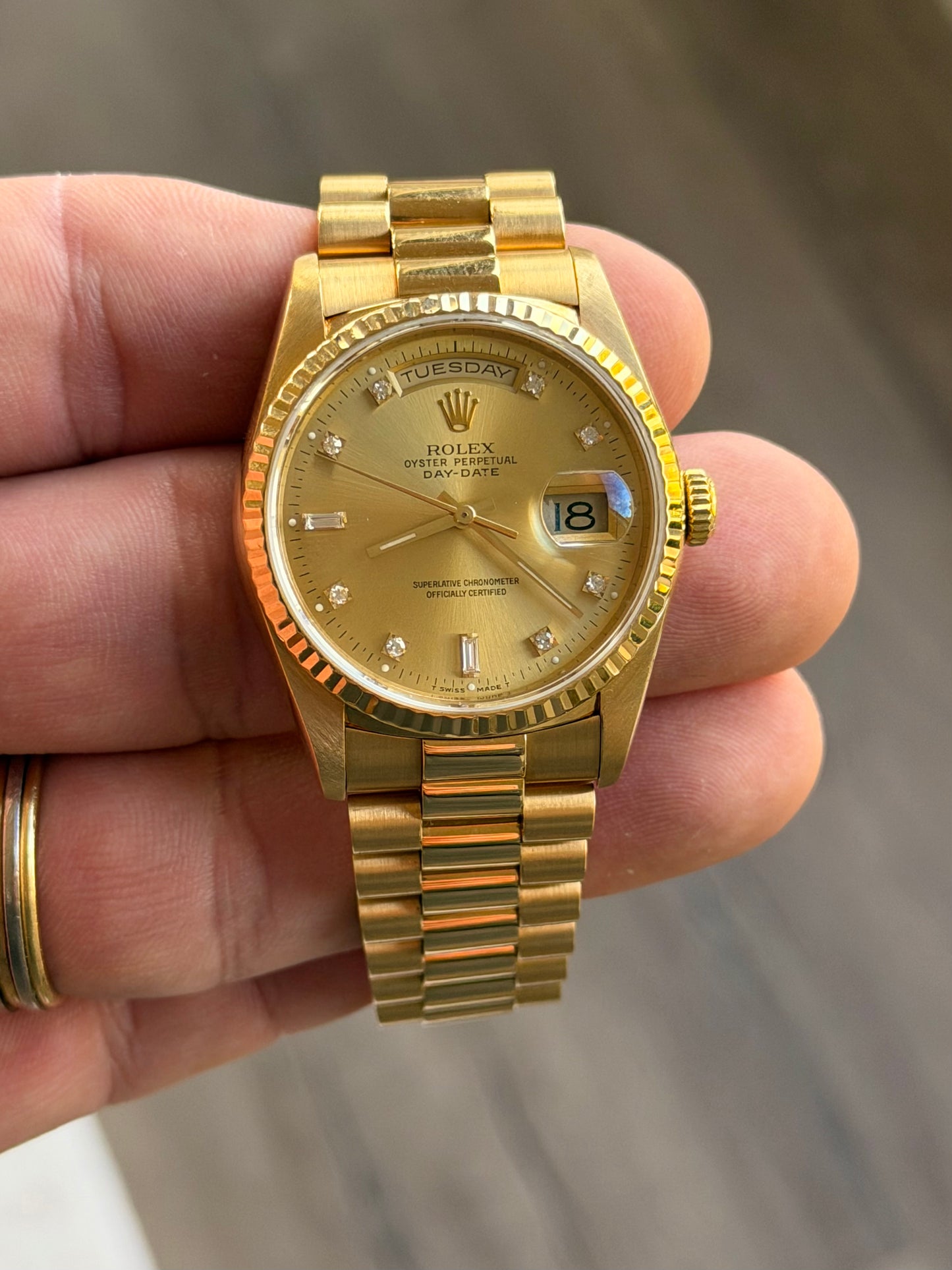 1990 Rolex Day-Date 36 | 18238 | Champagne Diamond Dial | Double Quickset
