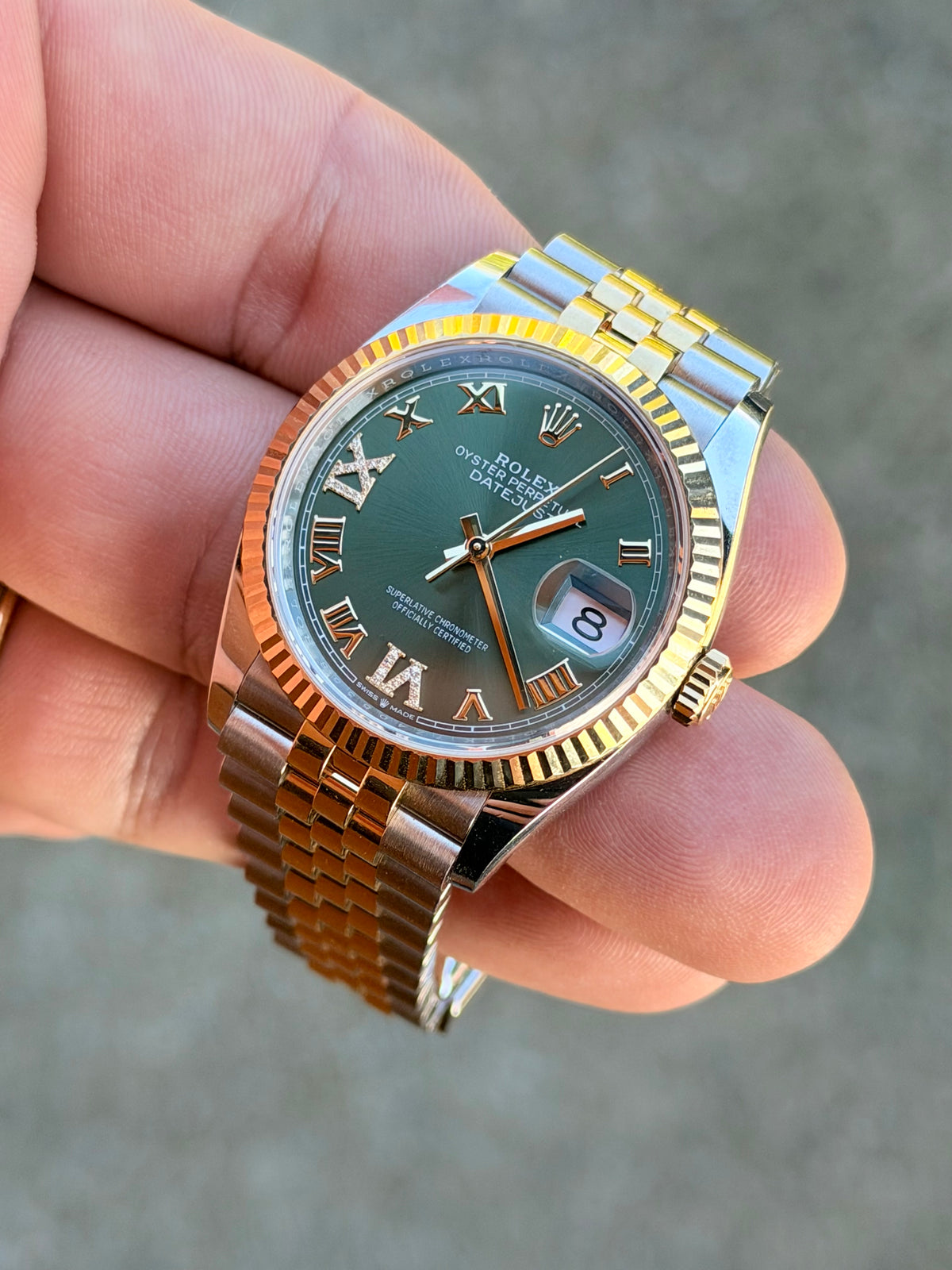 Rolex Datejust 36 | 126233 | Olive Roman Diamond Dial