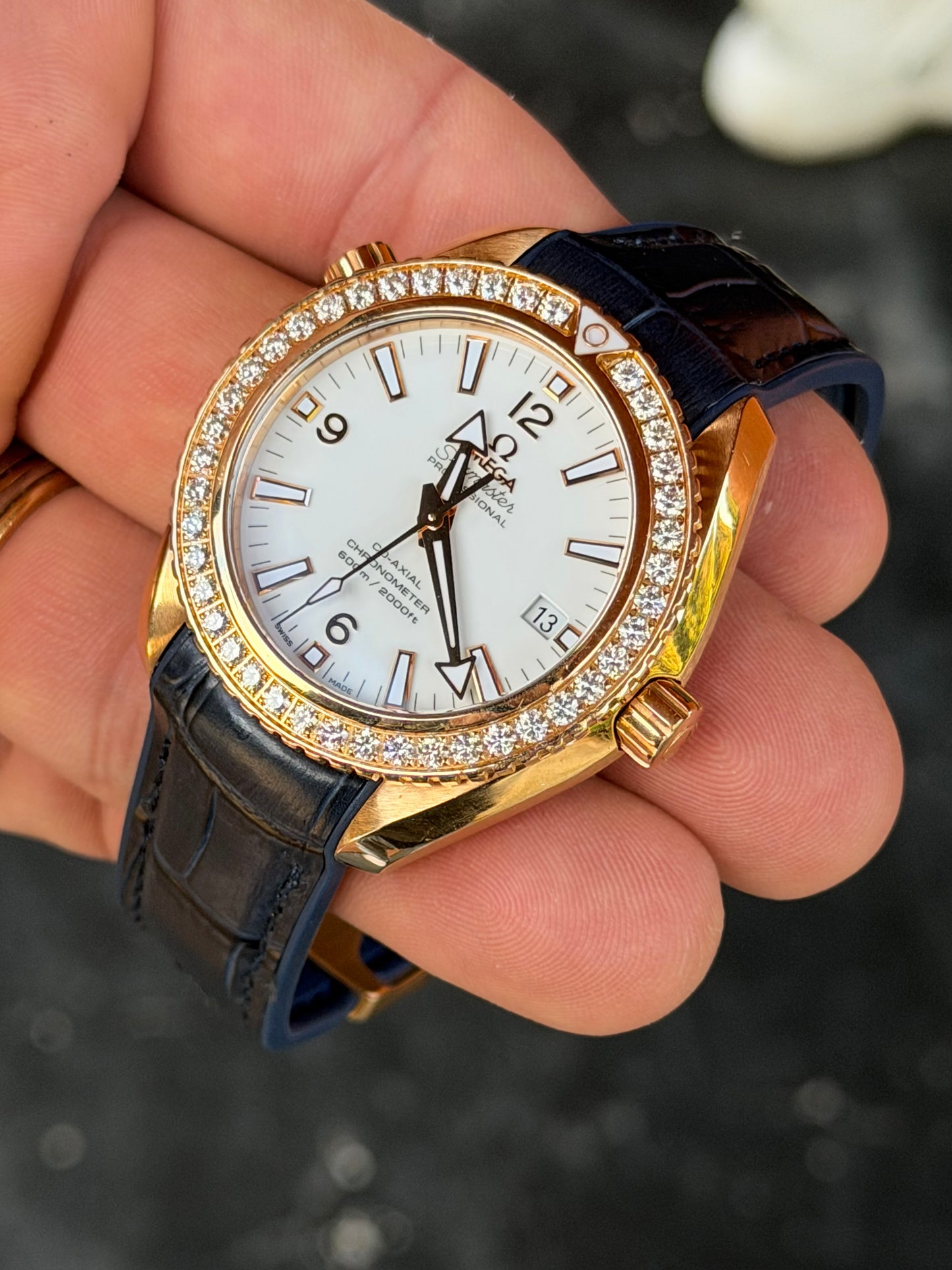 Omega Planet Ocean 42mm 18k Rose Gold | Factory 1.97ct Diamond Bezel | 232.58.42.21.04.001