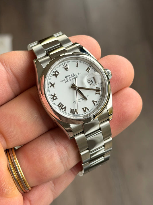2024 Rolex Datejust 36 | White Roman Dial | Smooth Bezel | Oyster Bracelet