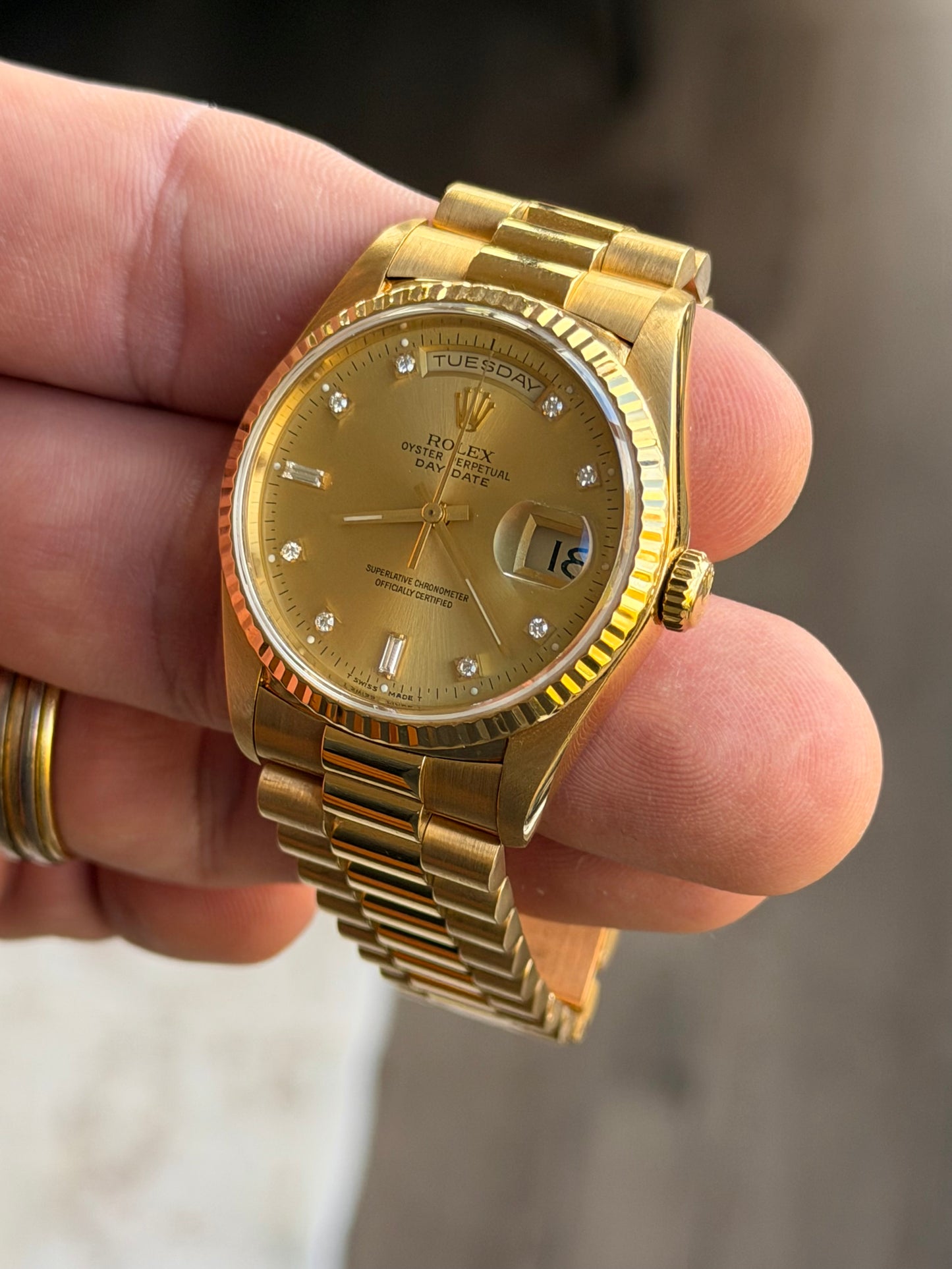 1990 Rolex Day-Date 36 | 18238 | Champagne Diamond Dial | Double Quickset