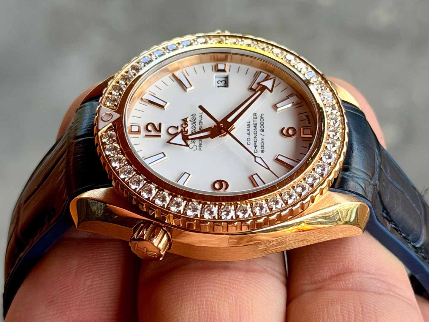 Omega Planet Ocean 42mm 18k Rose Gold | Factory 1.97ct Diamond Bezel | 232.58.42.21.04.001