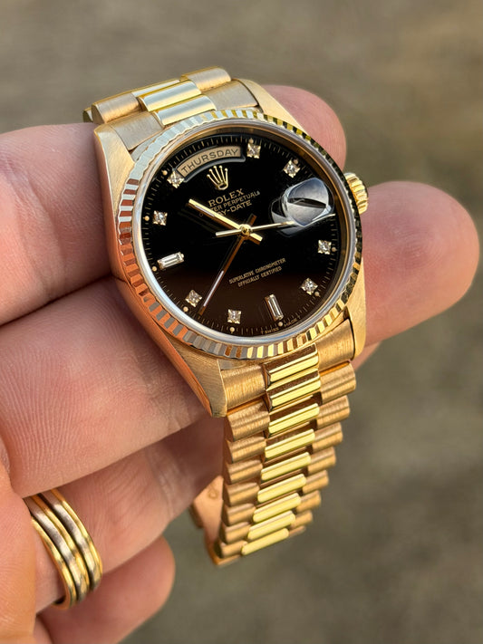 1996 Rolex Day-Date 36 | 18238 | Black Diamond Dial | Double Quickset