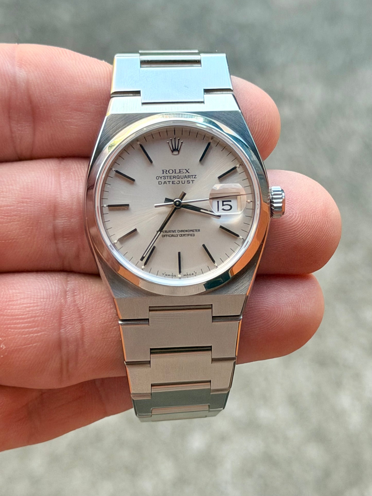 1991 Rolex Datejust OysterQuartz 17000 | 36mm Steel | Silver Sunburst Dial | Full collector Set