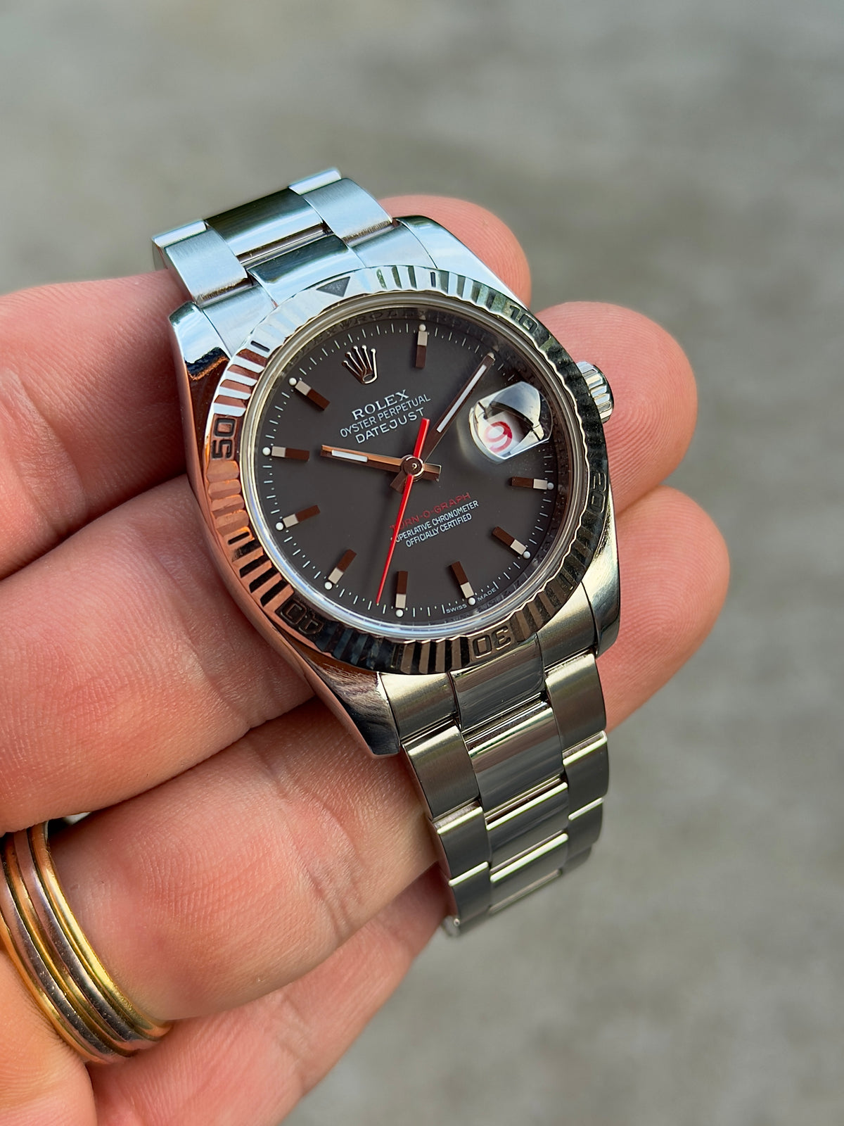 2007 Rolex Datejust 36 Turn-O-Graph | 116264 | Charcoal Dial | Box + Papers + RSC + COA