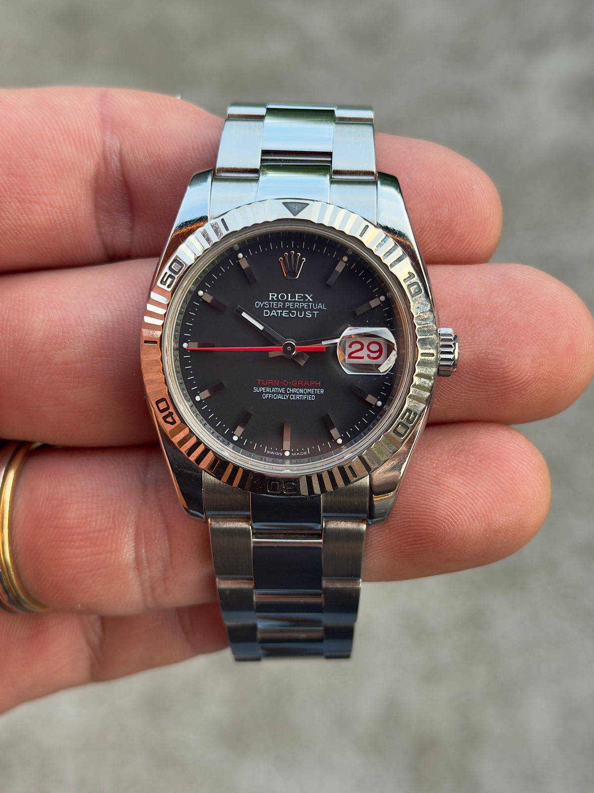 2007 Rolex Datejust 36 Turn-O-Graph | 116264 | Charcoal Dial | Box + Papers + RSC + COA
