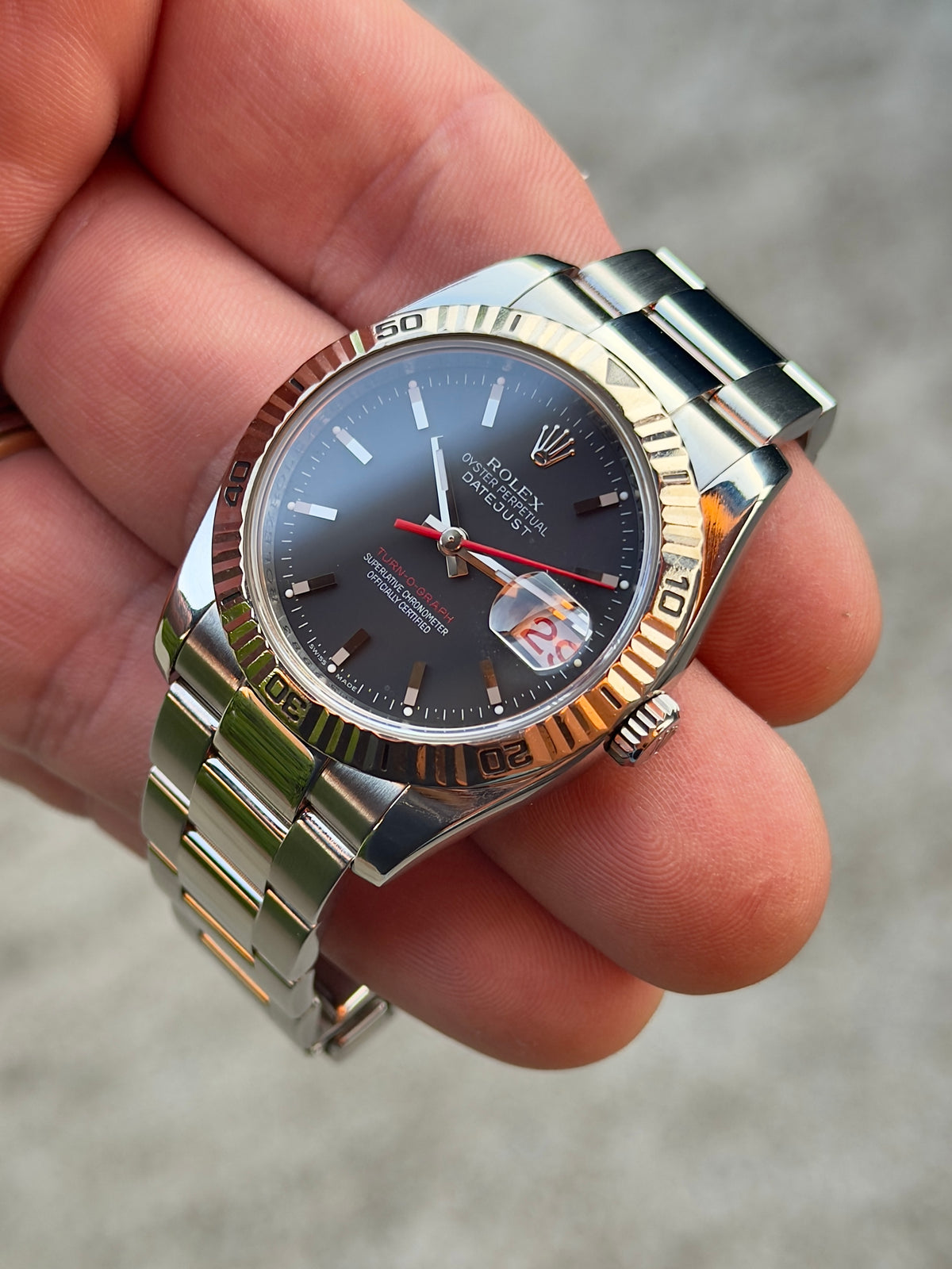2007 Rolex Datejust 36 Turn-O-Graph | 116264 | Charcoal Dial | Box + Papers + RSC + COA