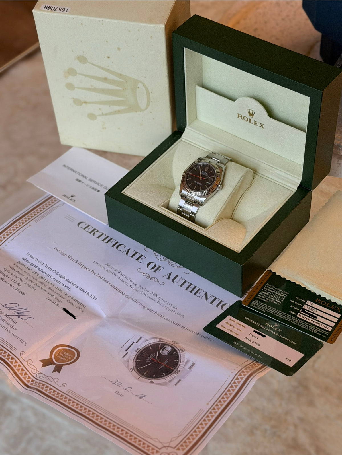 2007 Rolex Datejust 36 Turn-O-Graph | 116264 | Charcoal Dial | Box + Papers + RSC + COA